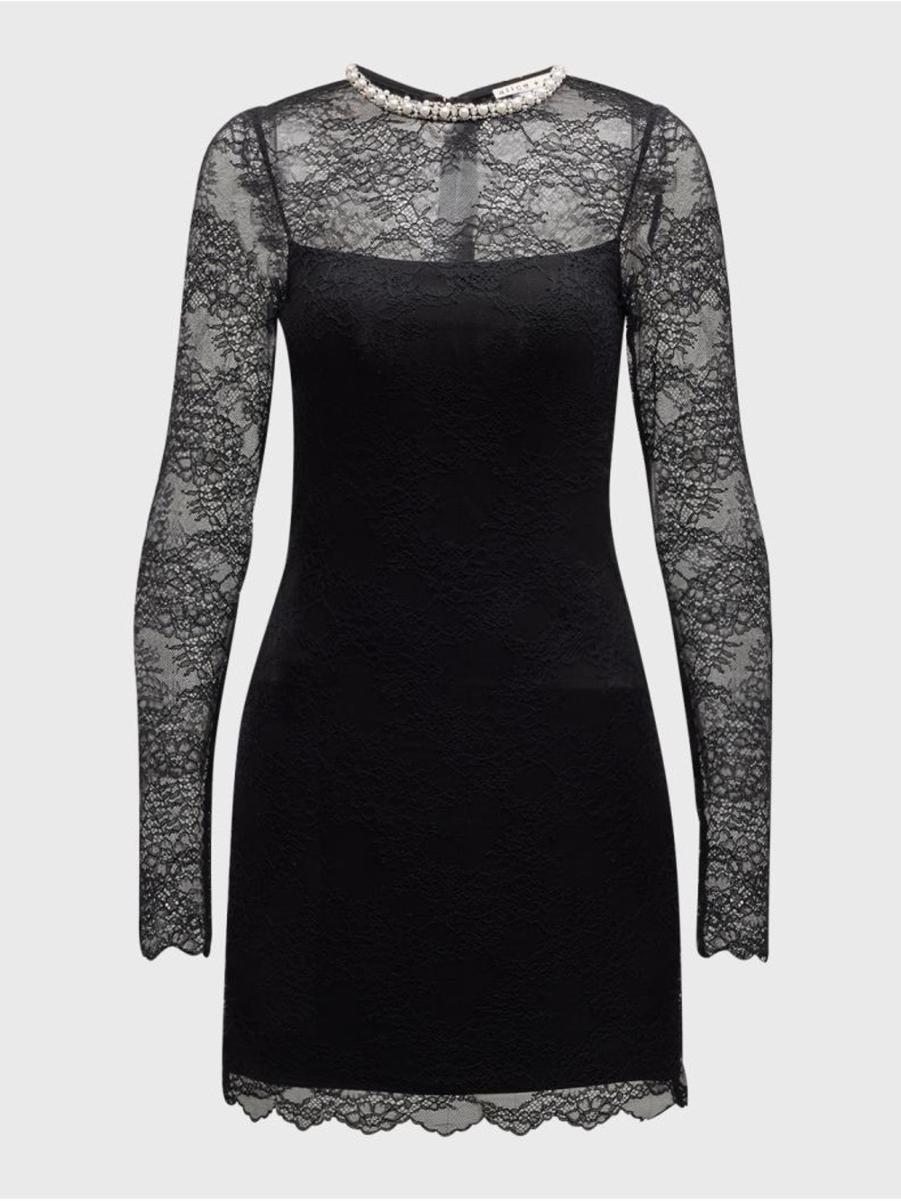 Alice + Olivia Black Lace Long-Sleeve Jewel-Neck Sheath Dress